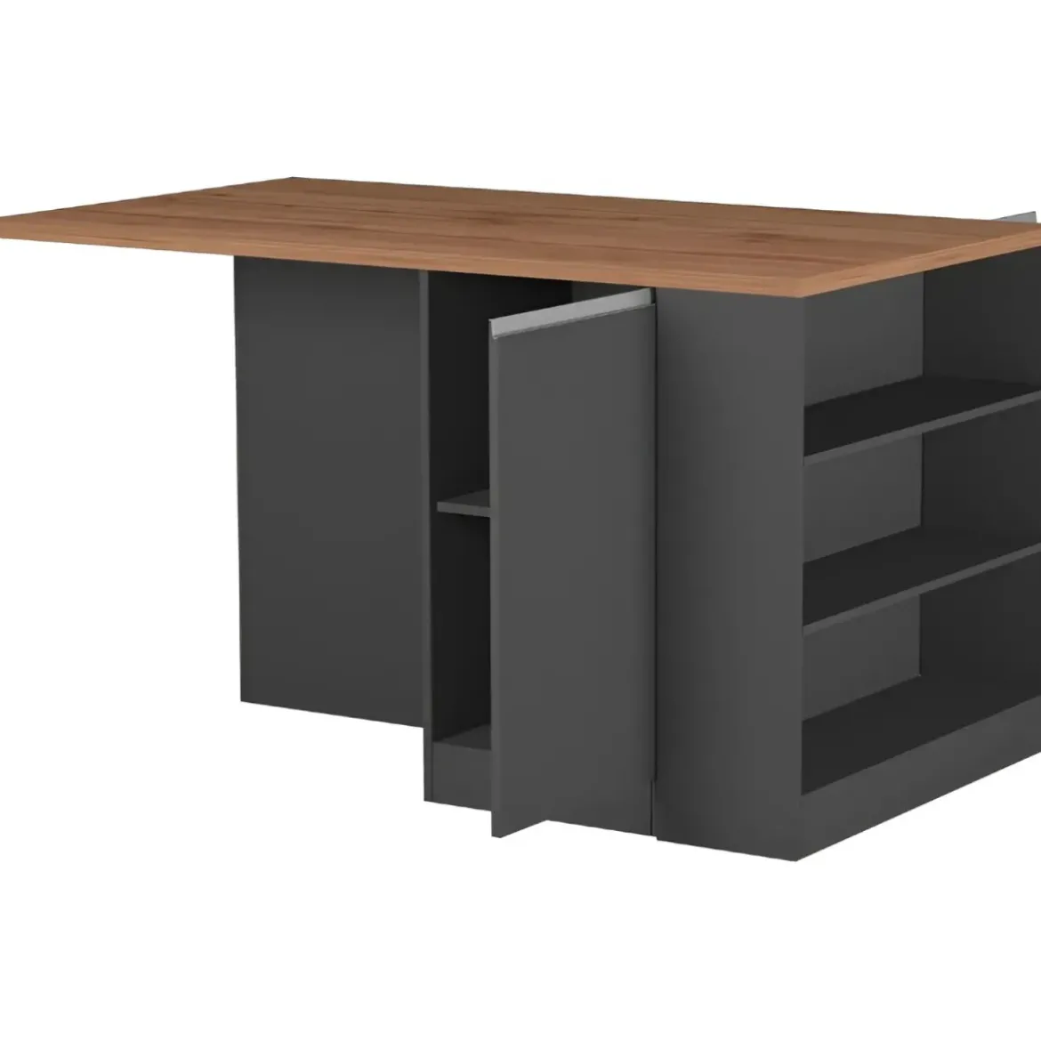 Isola Cucina 2 Ante Antracite Rovere 160x90x90 cm con Vani a Giorno
