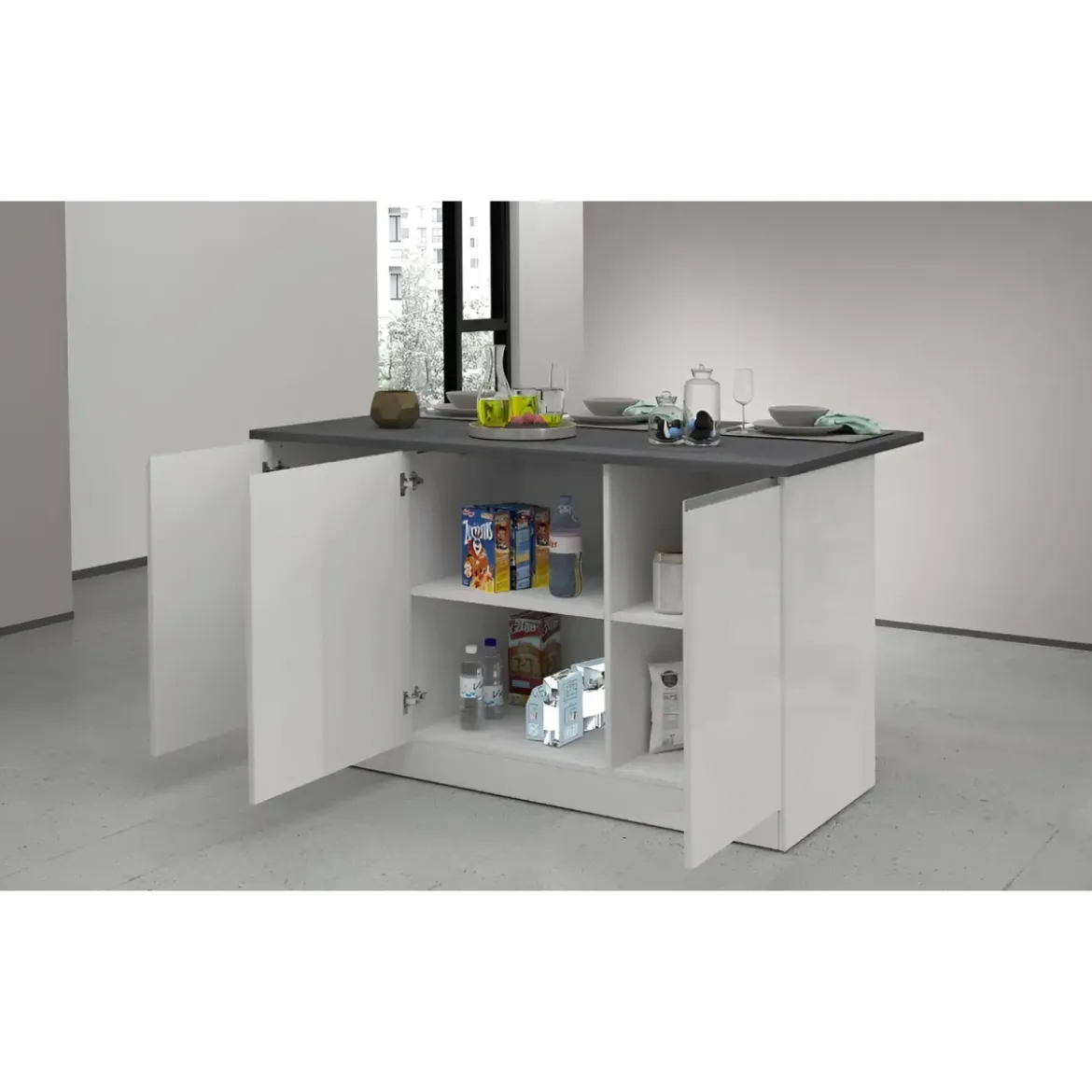 Isola Cucina 3 Ante Bianco Report 155x90x90 cm Legno Nobilitato