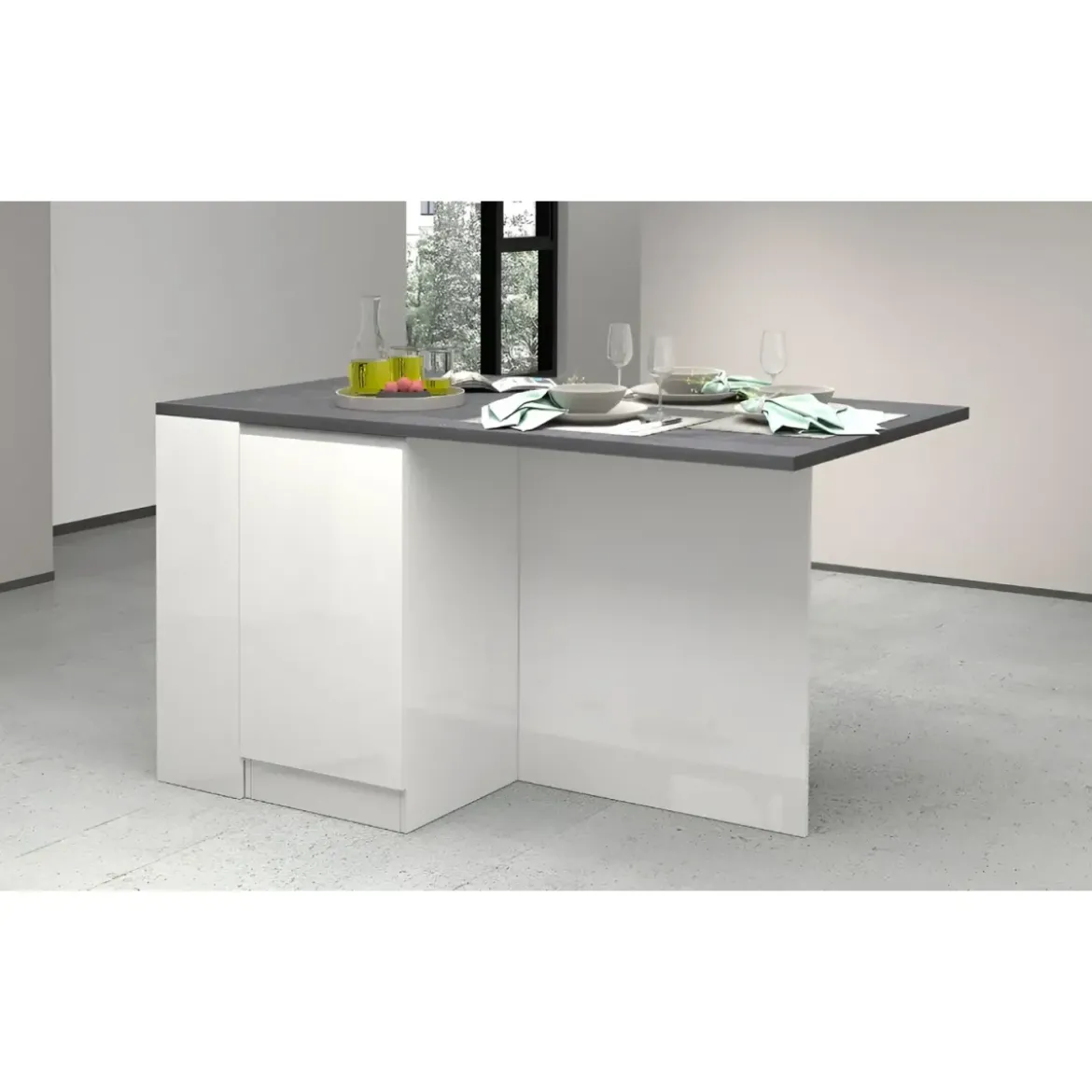 Isola Cucina 2 Ante Bianco Report 160x90x90 cm con Vani a Giorno