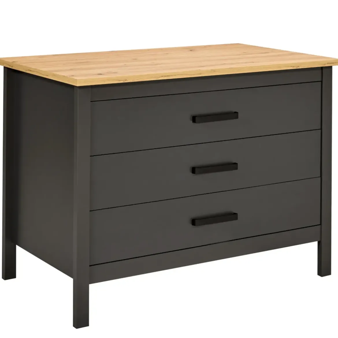 Isola da Cucina Antracite Rovere Tavolo Bar con 3 Cassetti Soft-Close