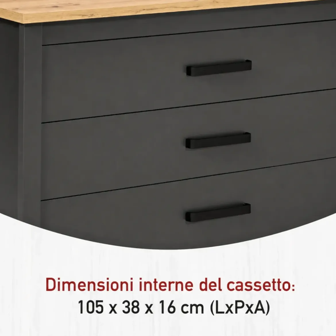 Isola da Cucina Antracite Rovere Tavolo Bar con 3 Cassetti Soft-Close