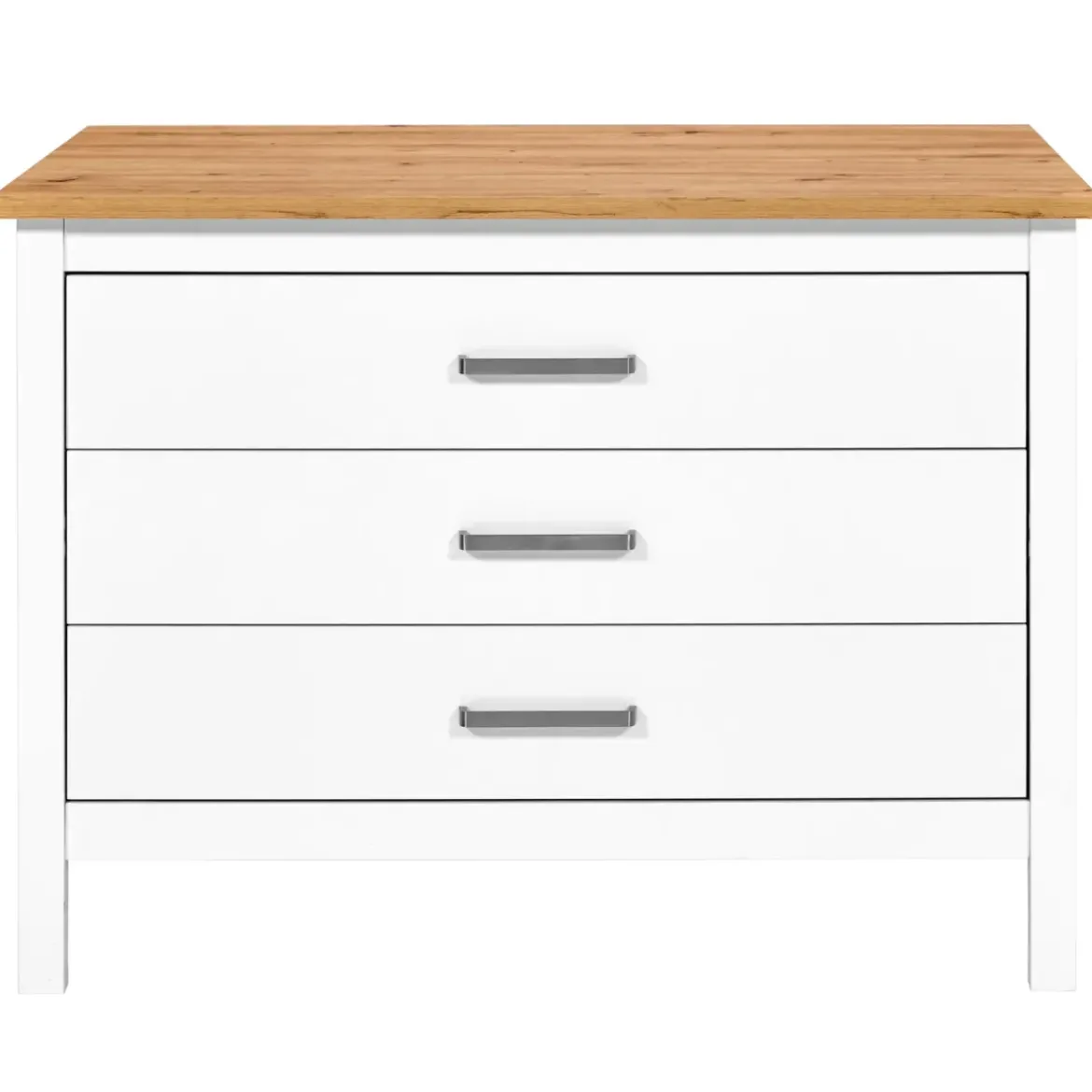 Isola da Cucina Bianco Rovere Tavolo Bar con 3 Cassetti Soft-Close