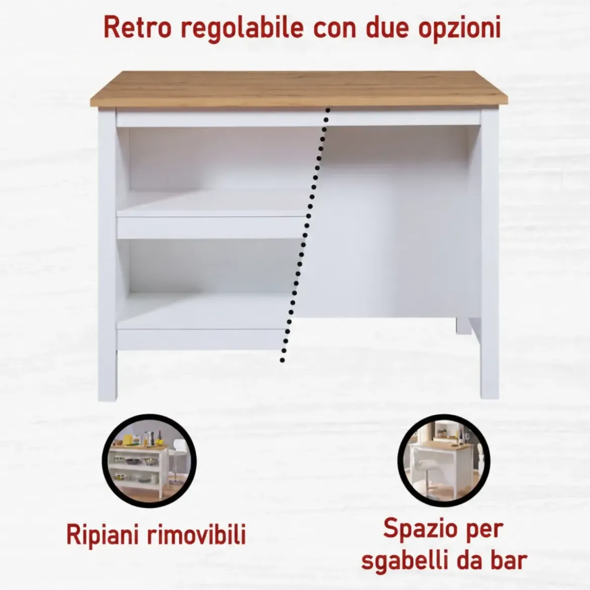 Isola da Cucina Bianco Rovere Tavolo Bar con 3 Cassetti Soft-Close