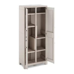 Keter Armadio Alto Beige Porta Scope Ripiani in Resina Mobiletto Antipioggia per Esterno