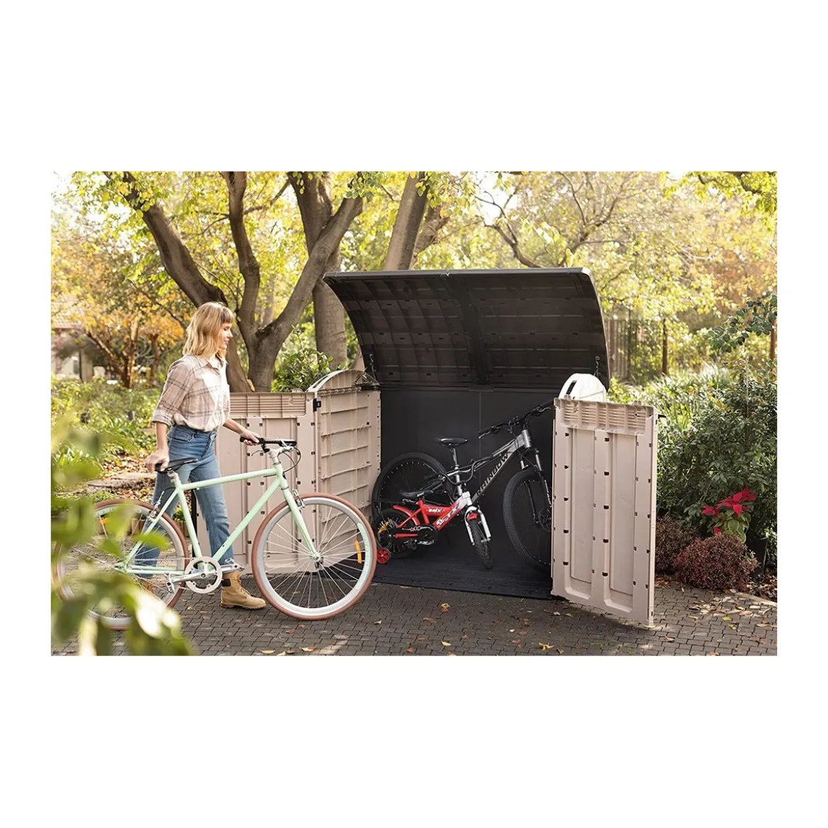 Keter Box da Giardino per Esterno Beige Armadio Resina Pavimento Grande Compatto