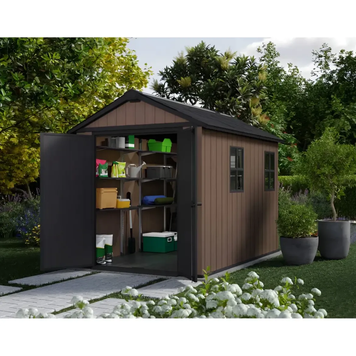 Keter Newton Plus Casetta da Giardino 230x287 PVC Effetto Legno 2 Ante