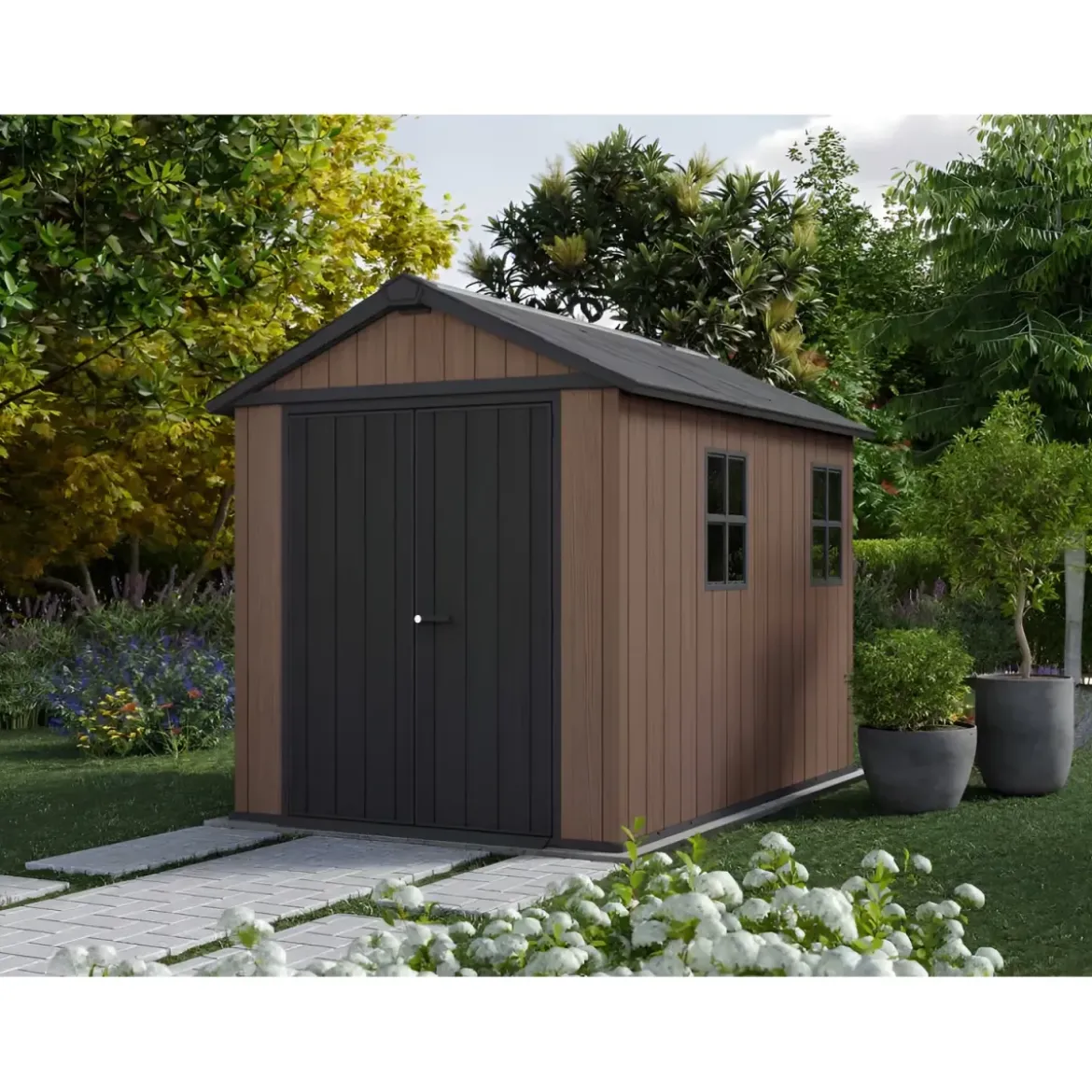 Keter Newton Plus Casetta da Giardino 230x287 PVC Effetto Legno 2 Ante