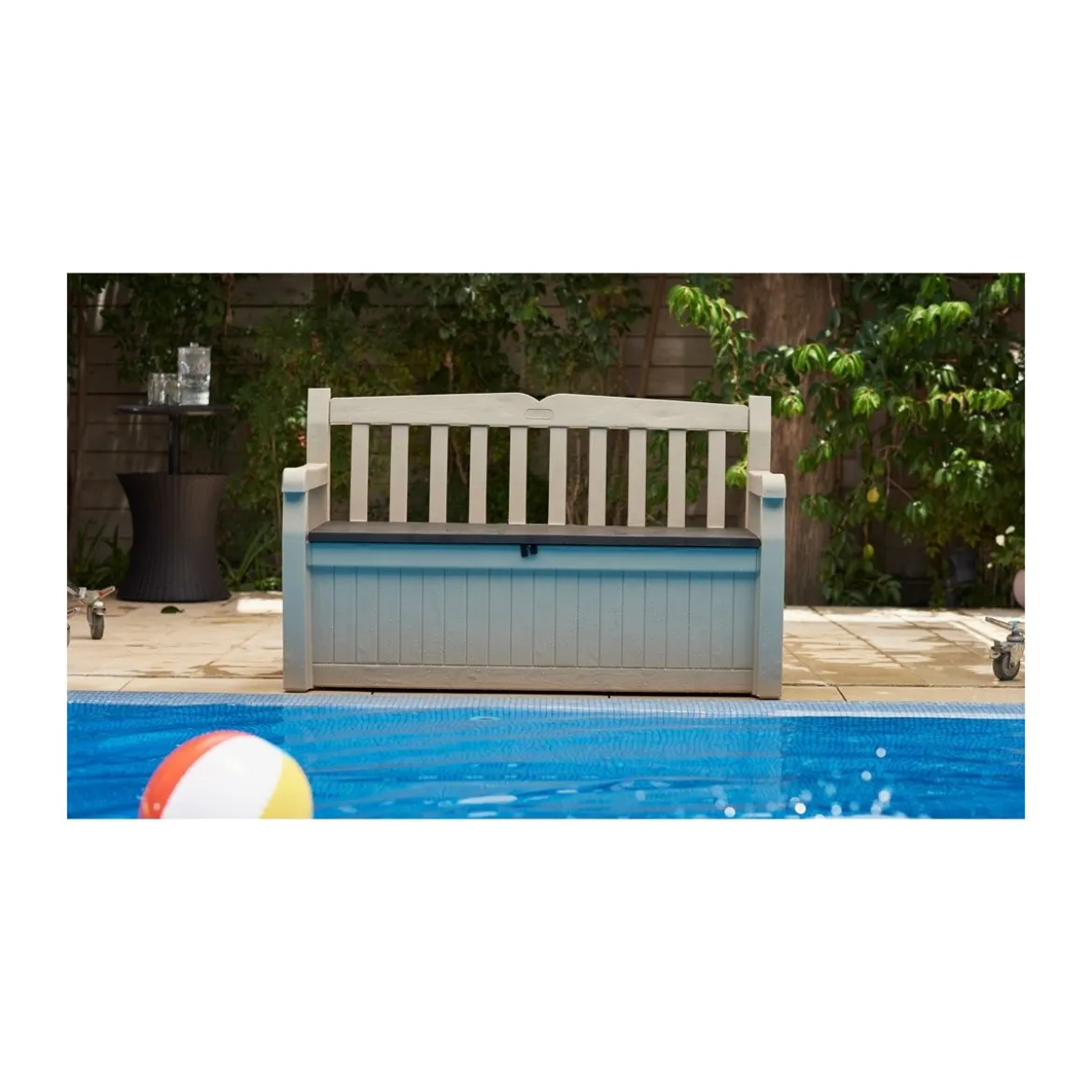 Keter Panchina Baule Effetto Legno Contenitore Apribile Esterno Beige Cassapanca