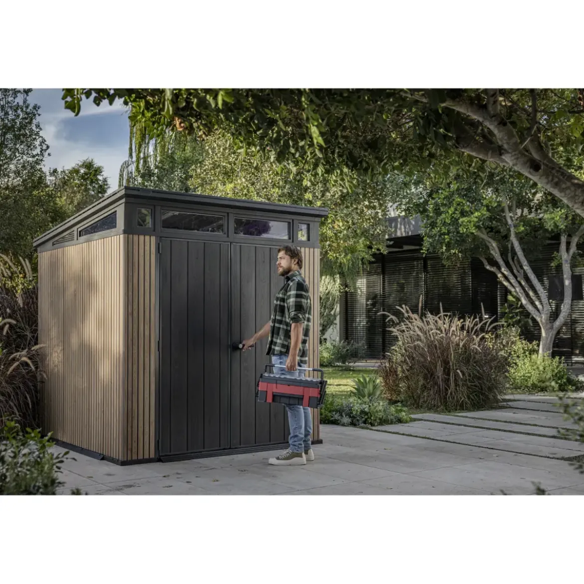 Keter Pent Casetta da Giardino 2x2 Resina Effetto Legno Doghe Veneziane