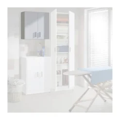 Kit Armadio Mobile Basso 2 Ante Bianco Lavanderia Multiuso Ripiani Armadietto
