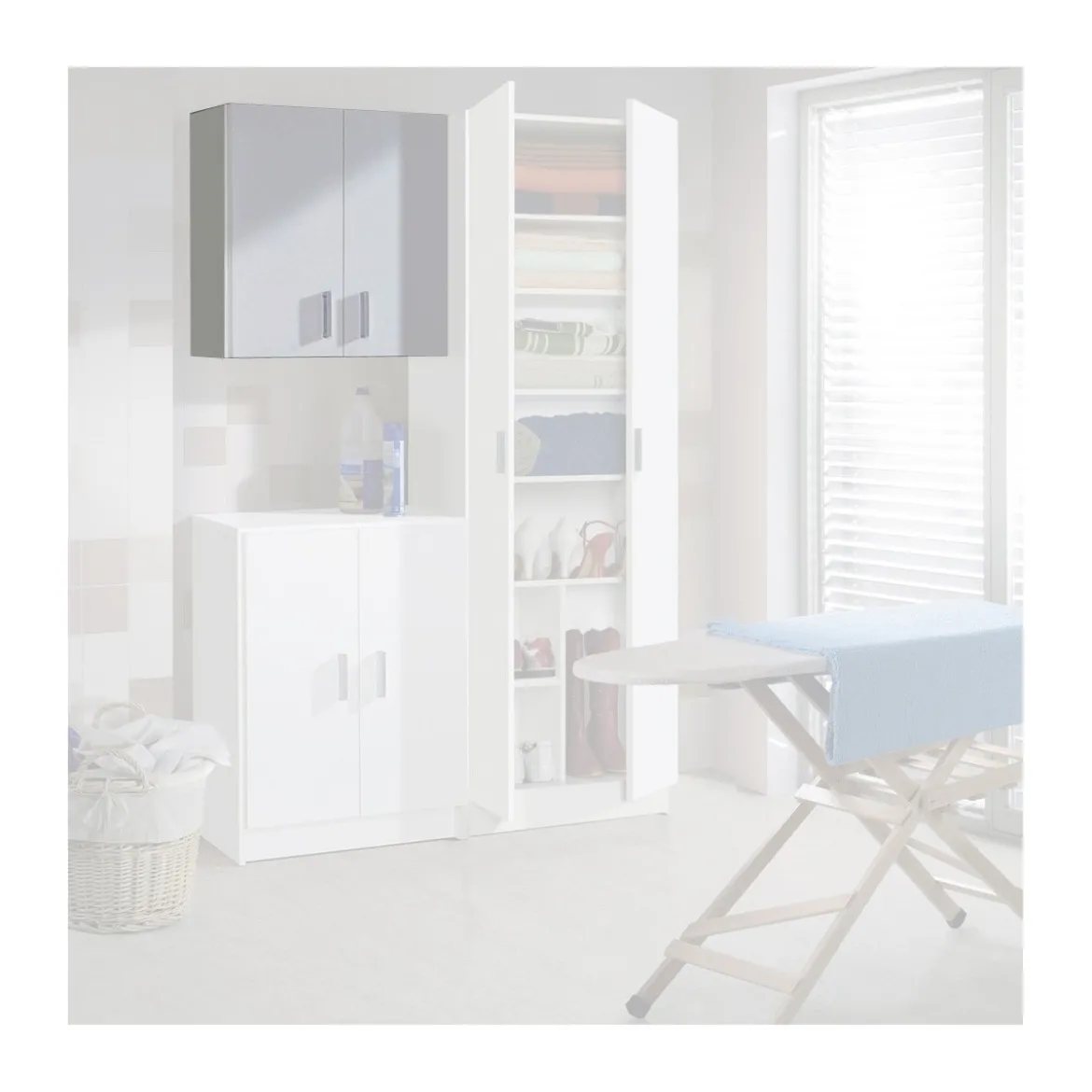 Kit Armadio Mobile Basso 2 Ante Bianco Lavanderia Multiuso Ripiani Armadietto