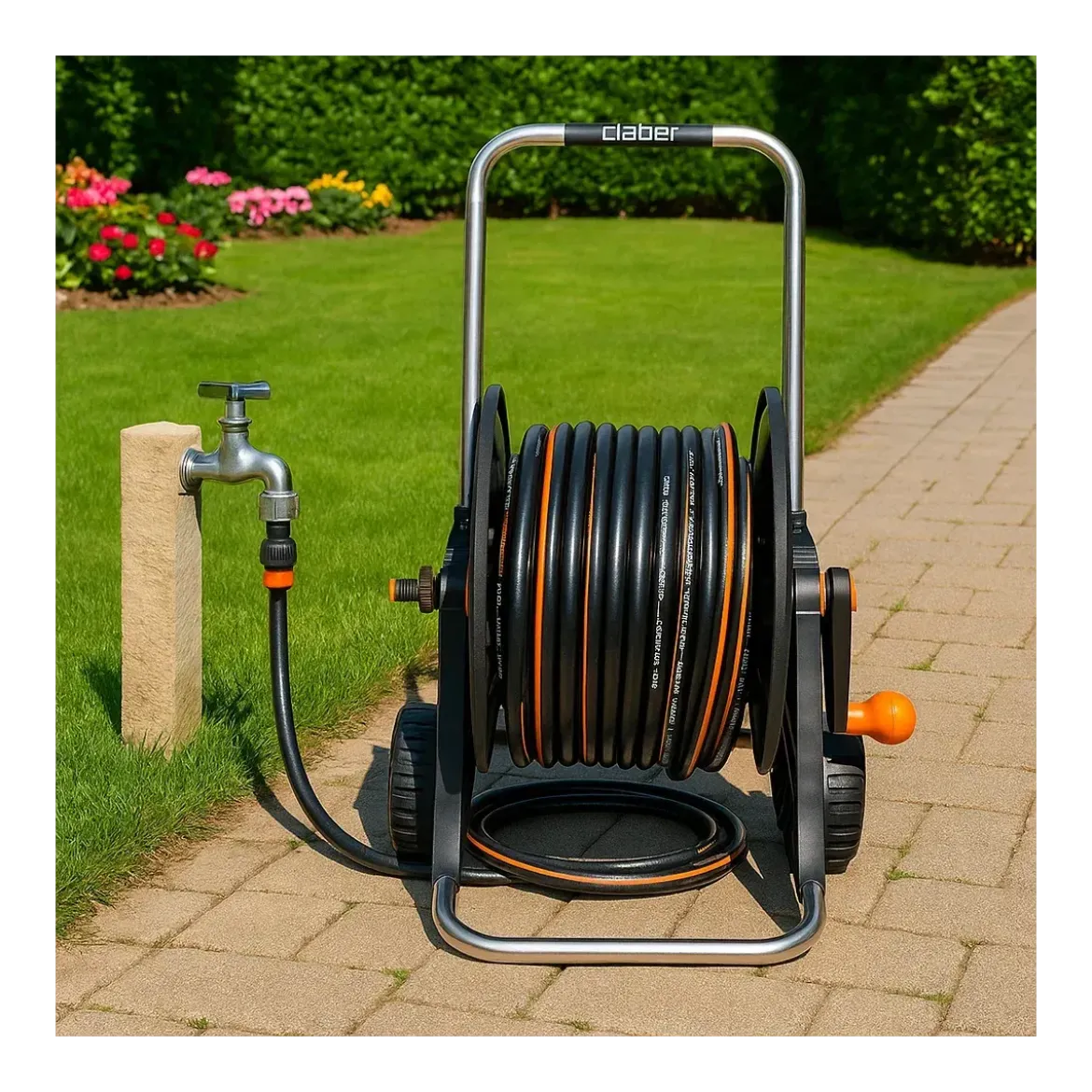 Kit Avvolgitubo Claber 30m Carrello in Alluminio Tubo Irrigazione