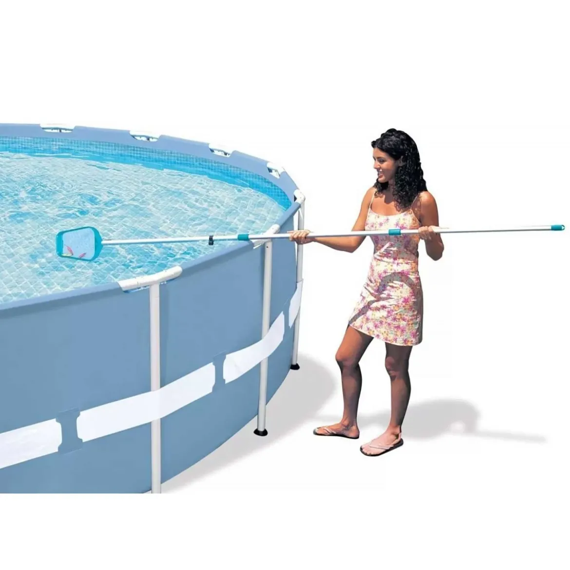 Kit Pulizia Piscina Fuori Terra Fondo Asta Spazzola Aspirante Retino Acqua