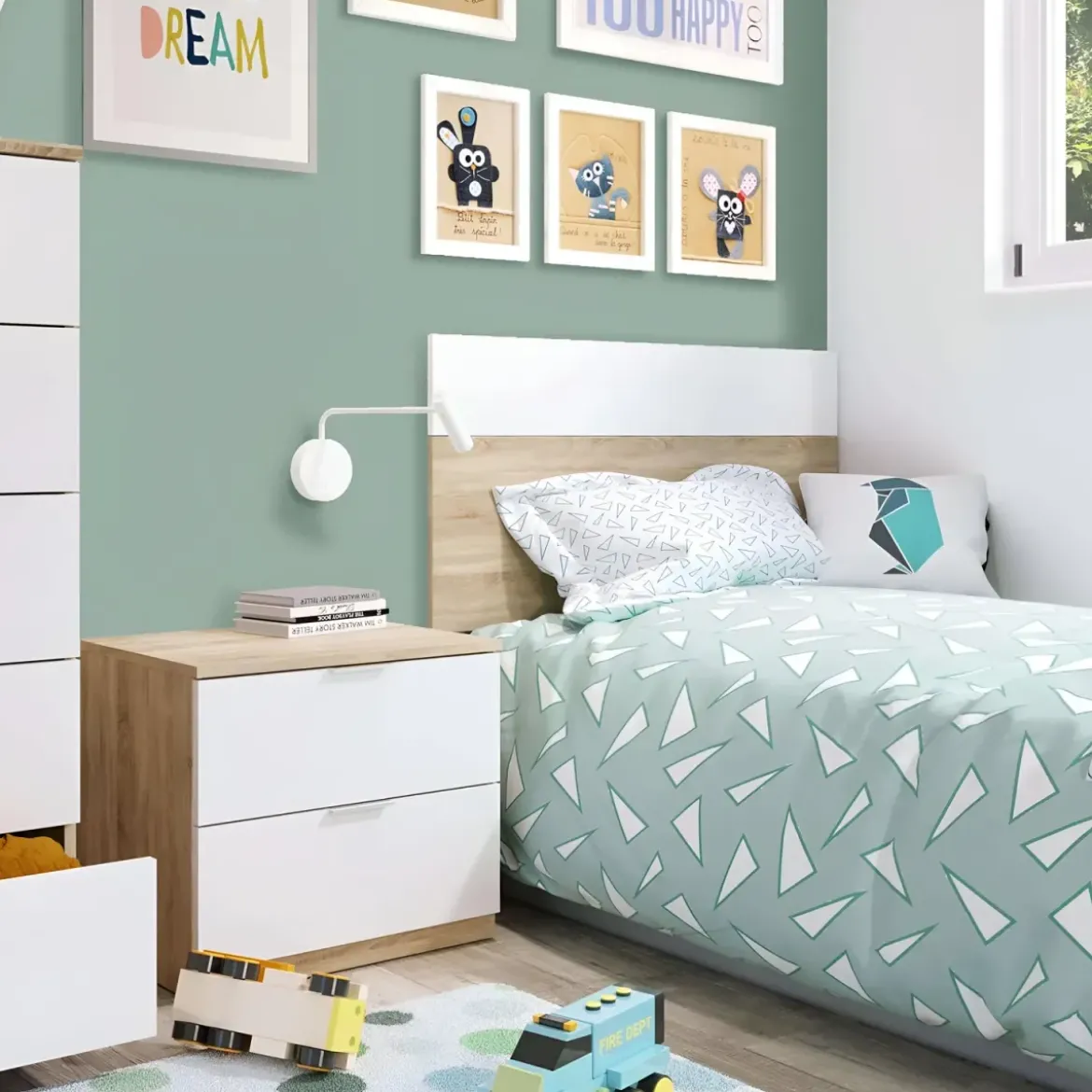 Kit Testiera Letto Singolo 90 cm con Comodino 2 Cassetti Rovere Bianco