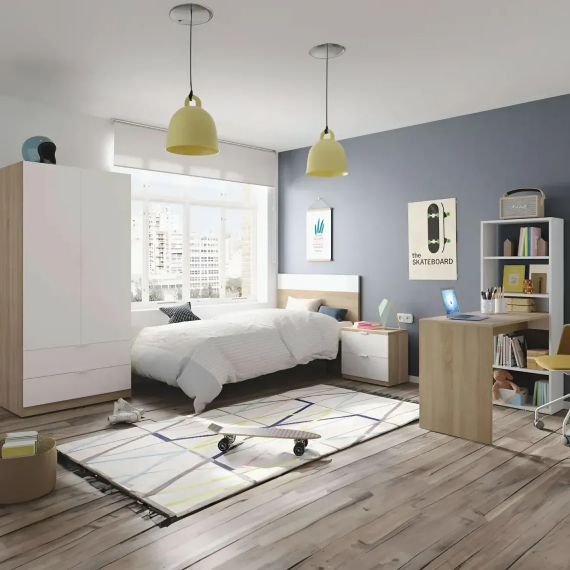 Kit Testiera Letto Singolo 90 cm con Comodino 2 Cassetti Rovere Bianco