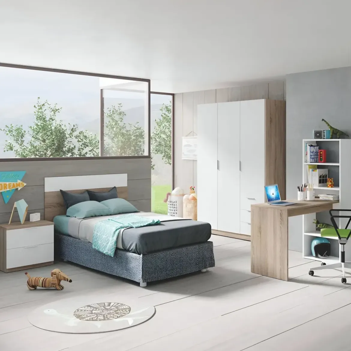 Kit Testiera Letto Singolo 90 cm con Comodino 2 Cassetti Rovere Bianco