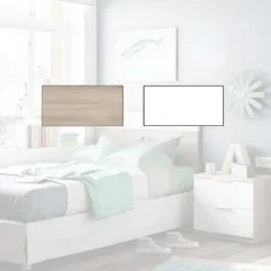 Kit Testiera Letto Singolo 90 cm con Comodino 2 Cassetti Rovere Bianco