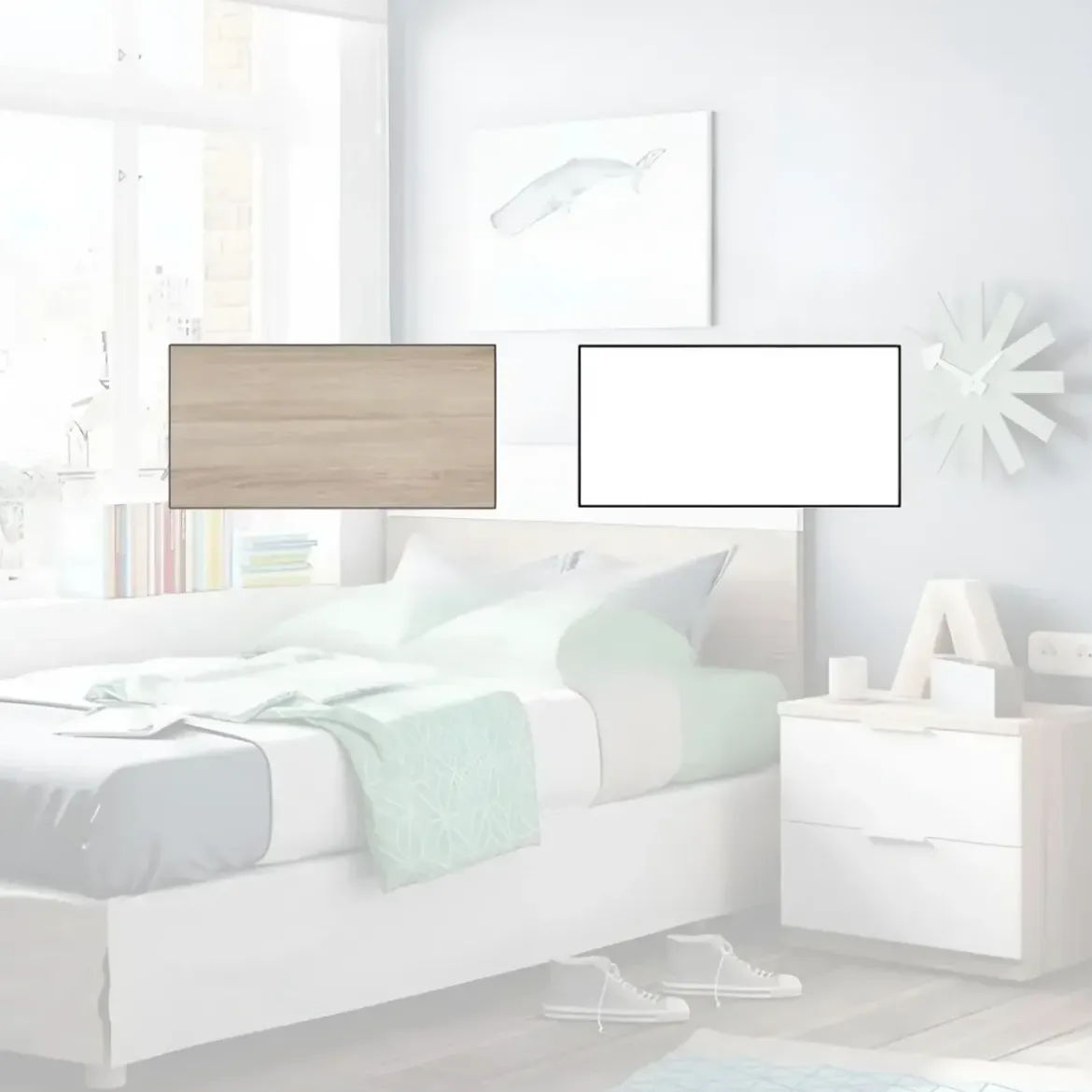 Kit Testiera Letto Singolo 90 cm con Comodino 2 Cassetti Rovere Bianco