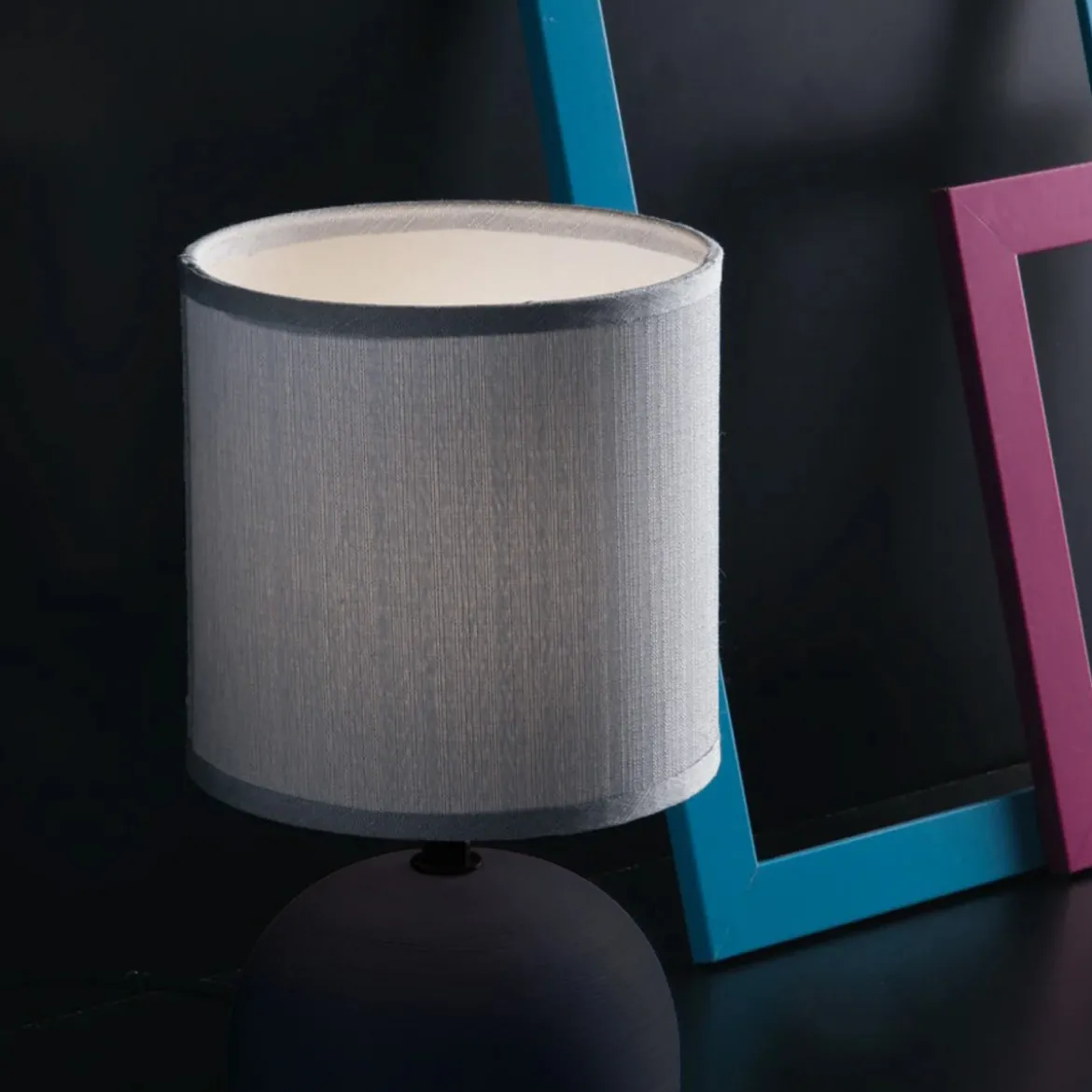 Lampada da Tavolo in Ceramica con Paralume Lumetto in Tessuto Marrone
