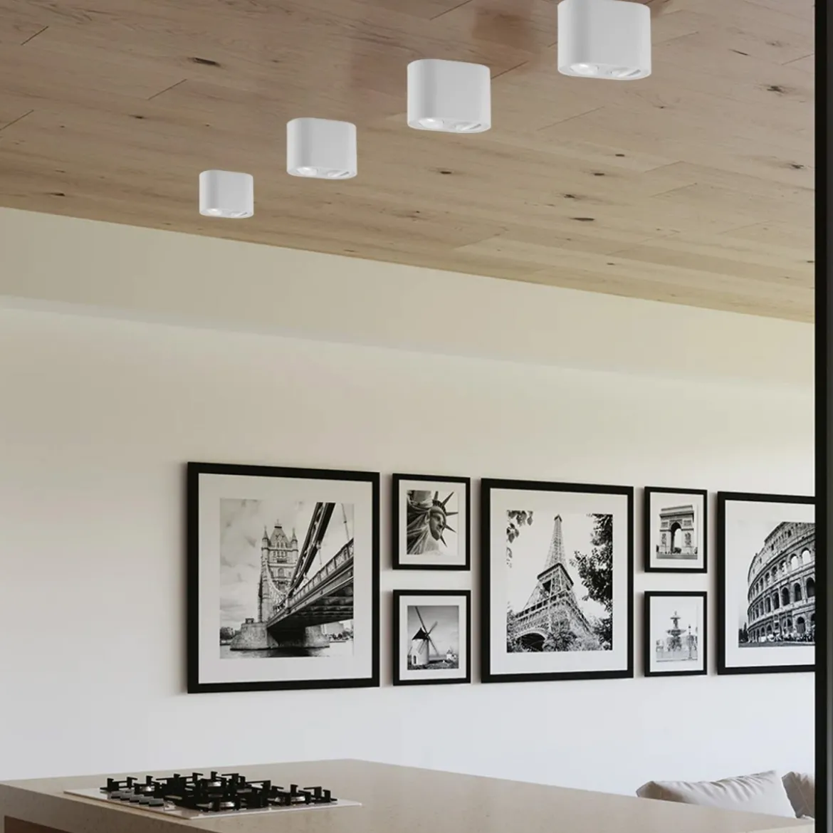 Lampada Intec a Soffitto Faretti Orientabili Plafoniera Rotonda Bianca