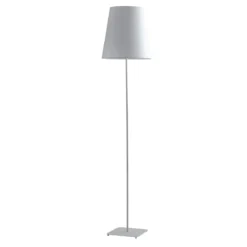 Lampada Moderna in Metallo Bianco Piantana con Paralume in Tessuto