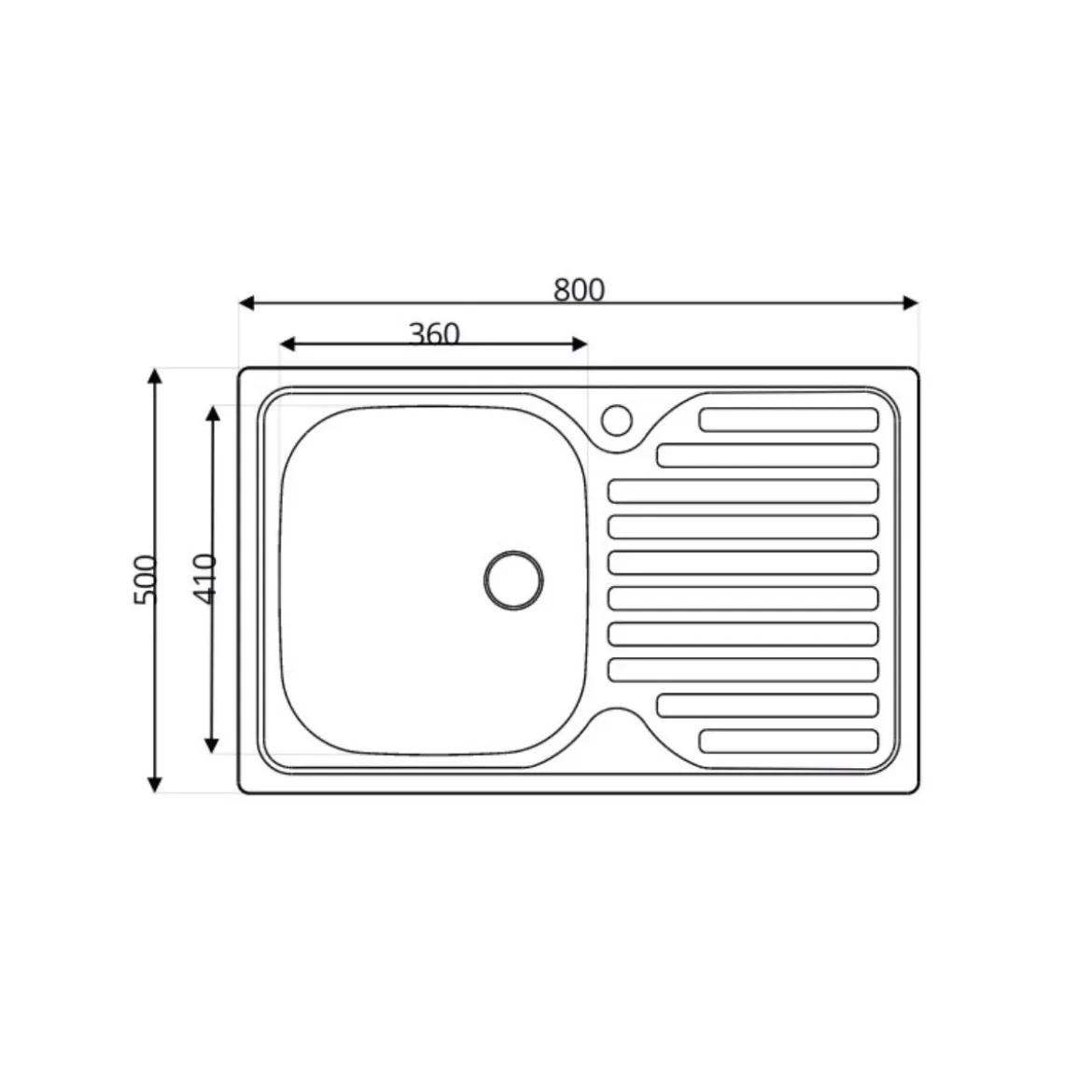 Lavandino Lavello da Cucina 80x50 cm 1 vasca con Gocciolatoio Destro