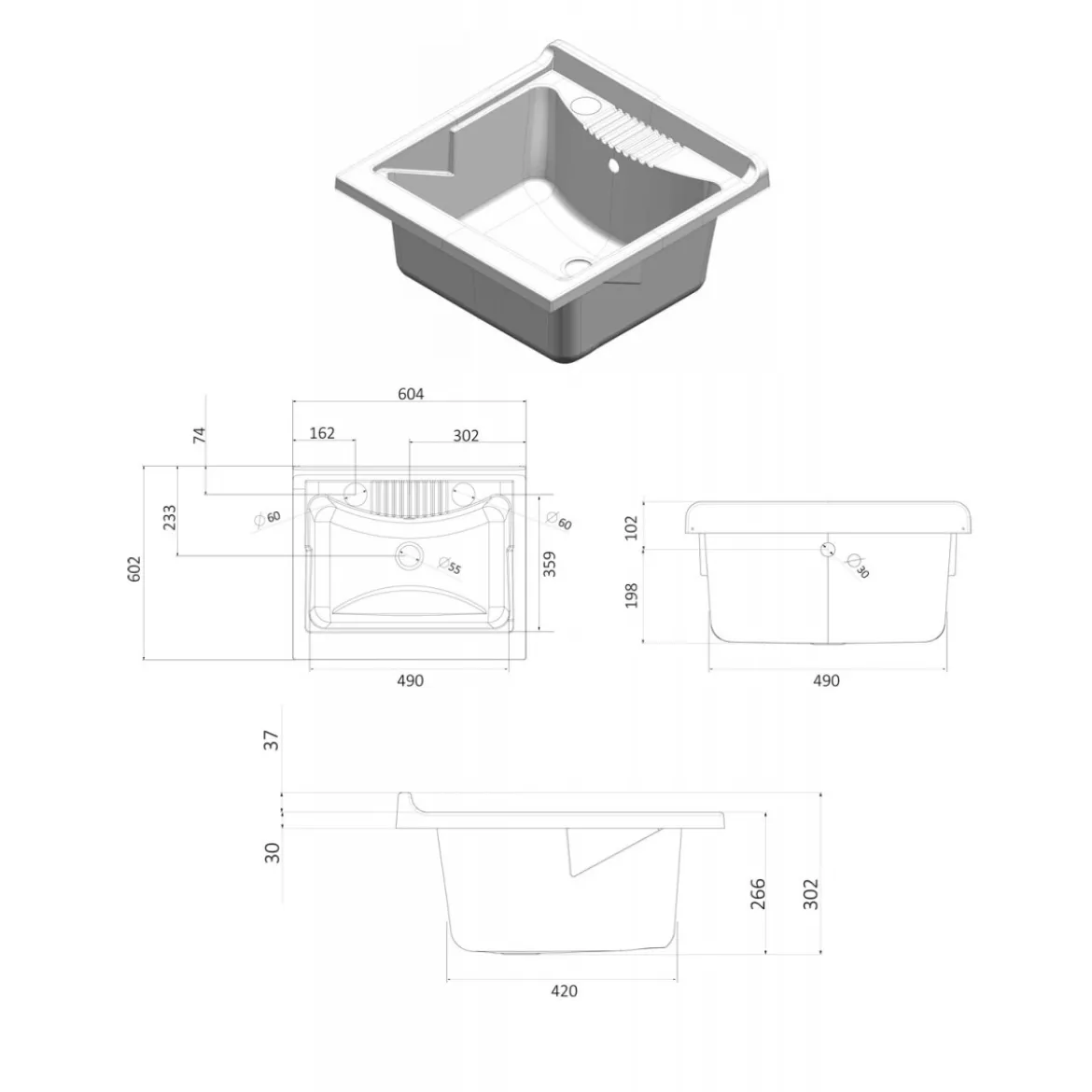 Lavatoio con Mobile Bianco Pilozzo 60x60 in Legno per Interno Lavanderia