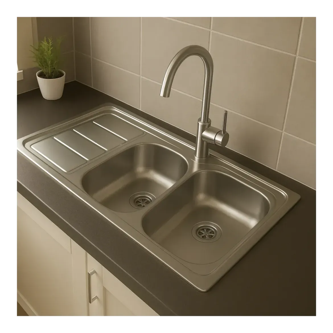 Lavello 2 Vasche con Gocciolatoio Sinistro Inox da Appoggio 120x60 cm