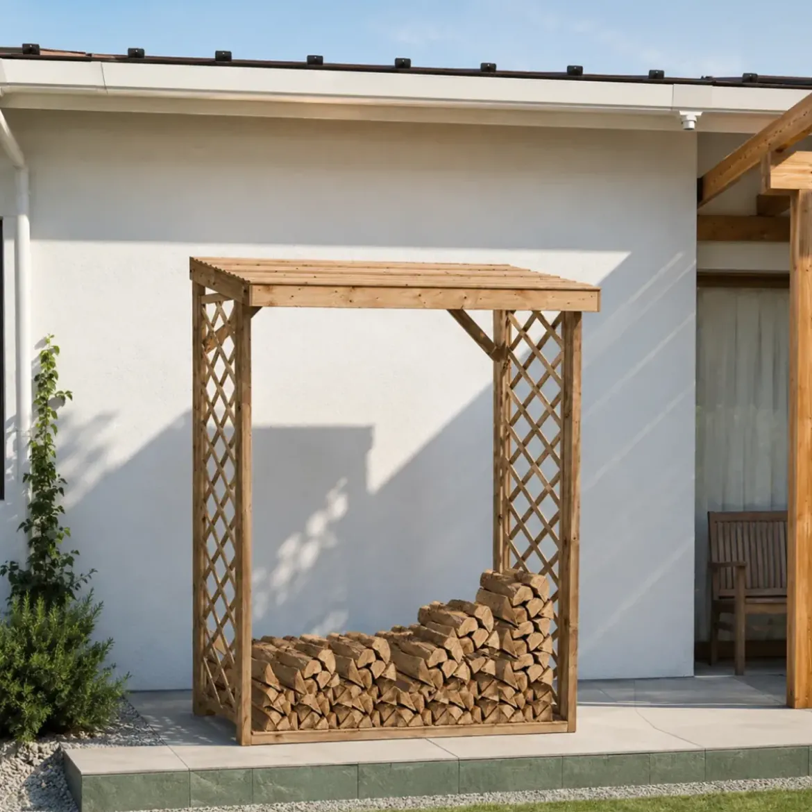 Legnaia con Griglia 162x60x20 5cm in Legno Abete Massello da Esterno