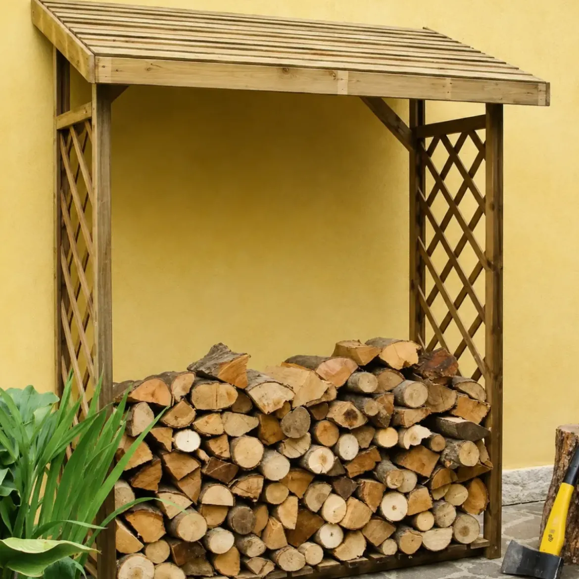 Legnaia con Griglia 162x60x20 5cm in Legno Abete Massello da Esterno