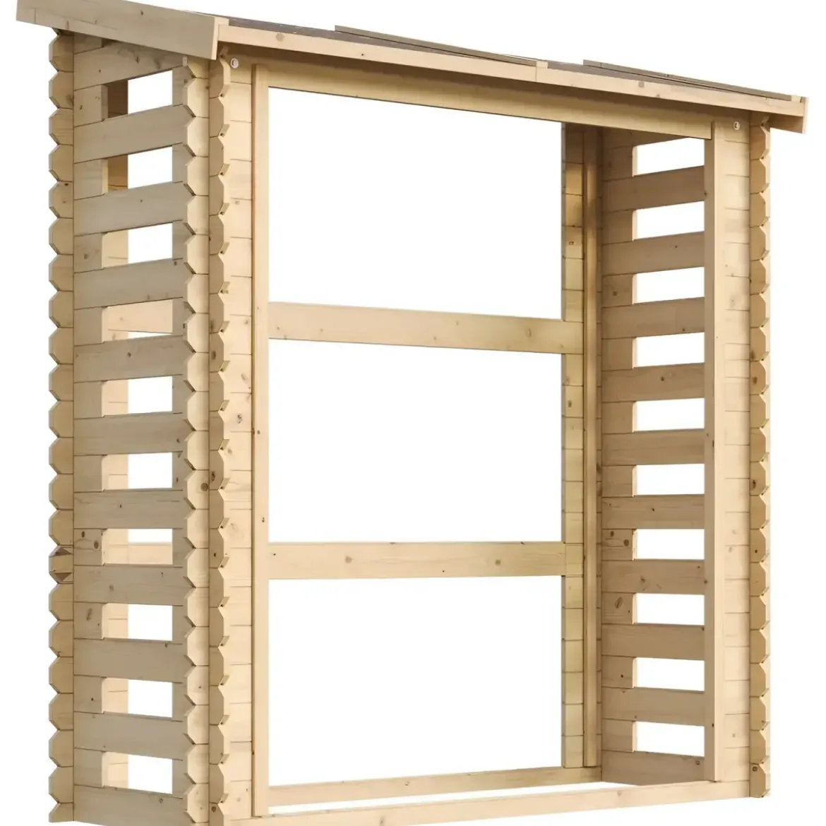 Legnaia da Esterno in Legno Grezzo 168x70x200 cm Tetto Impermeabile