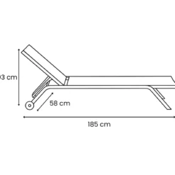 Lettino Prendisole Antracite Textilene Ruote Ø8 cm Schienale Regolabile