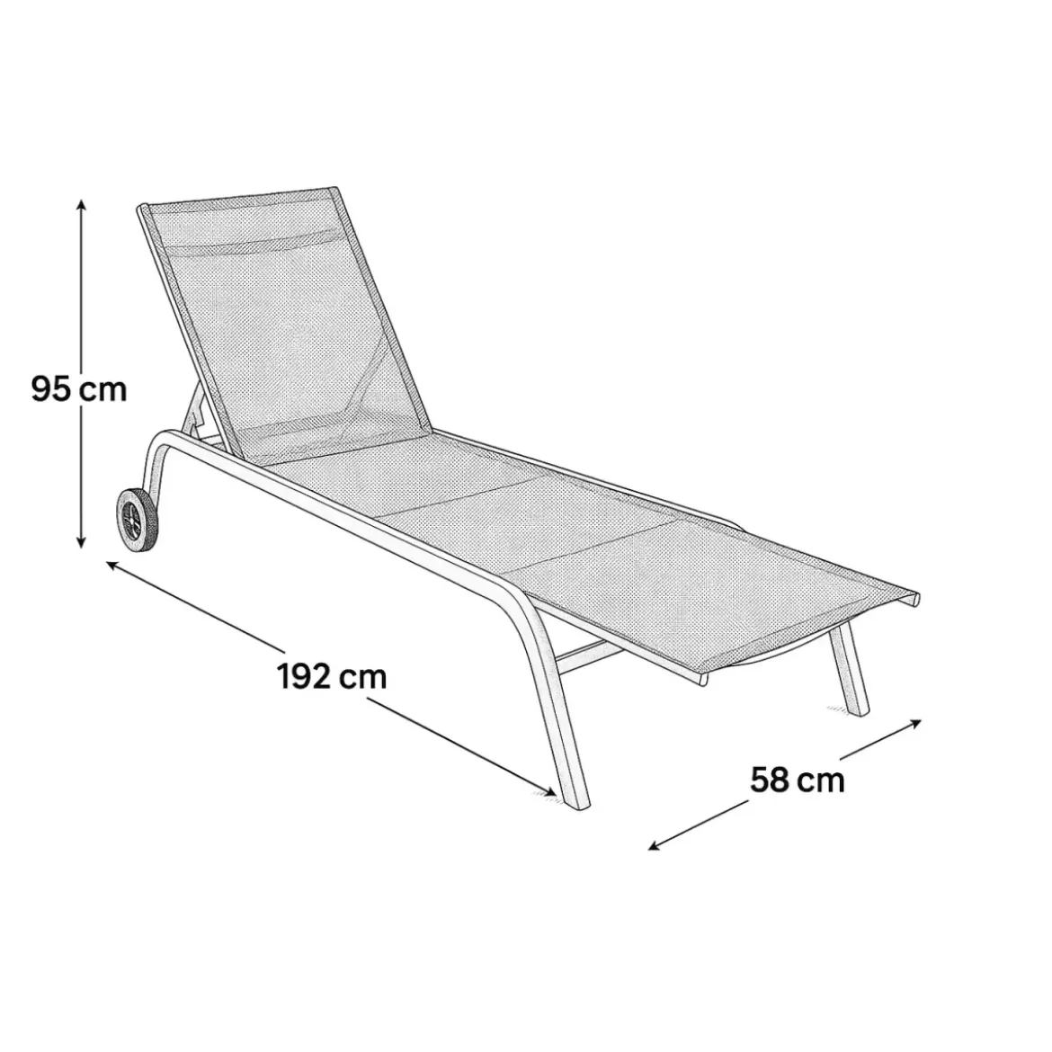 Lettino Sdraio Bianco 192x58x95H cm 5 Posizioni Textilene con Ruote