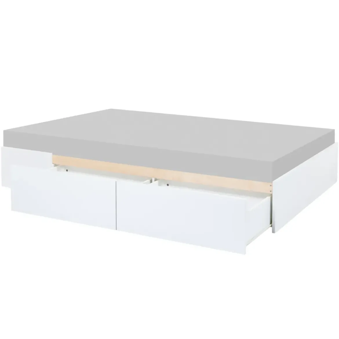 Letto alla Francese 140x200 cm Bianco con 4 Cassetti Rete a Doghe