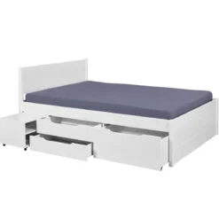 Letto alla Francese 140x200 cm in Legno Bianco con Cassetti Comodino