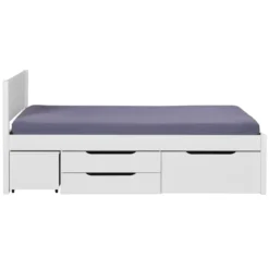 Letto alla Francese 140x200 cm in Legno Bianco con Cassetti Comodino