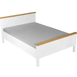 Letto alla Francese 140x200 cm Pino Massello Bianco Rovere con Testiera