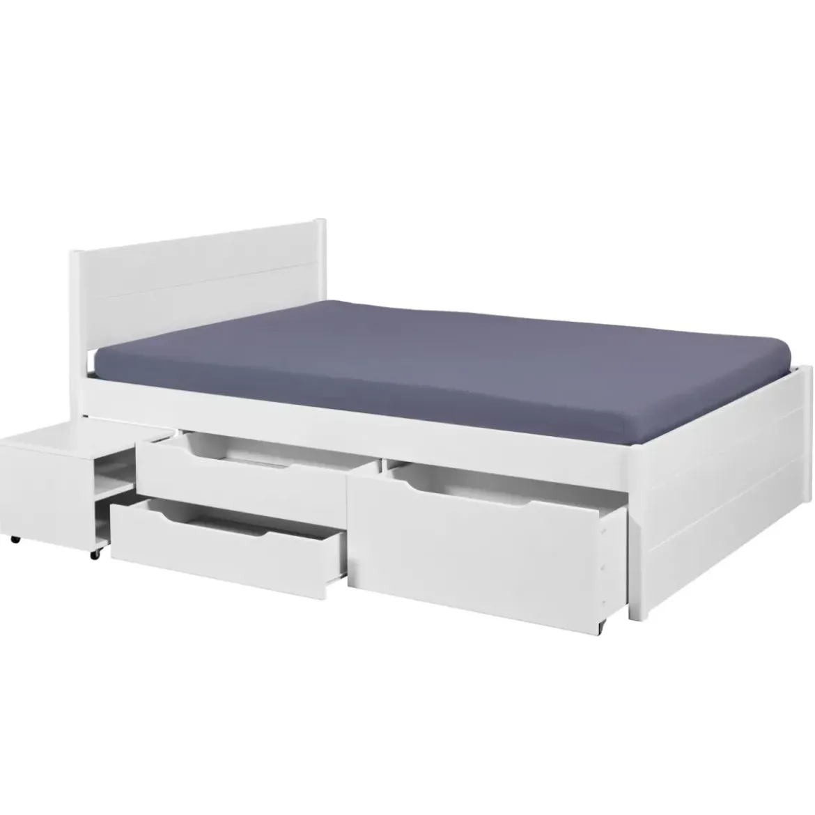 Letto Matrimoniale 180x200 cm in Pino Bianco con Cassetti Comodini