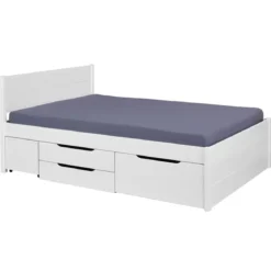 Letto Matrimoniale 180x200 cm in Pino Bianco con Cassetti Comodini