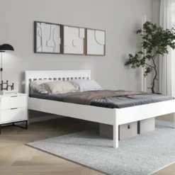 Letto Matrimoniale 180x200 cm in Pino Massello Bianco con Testiera