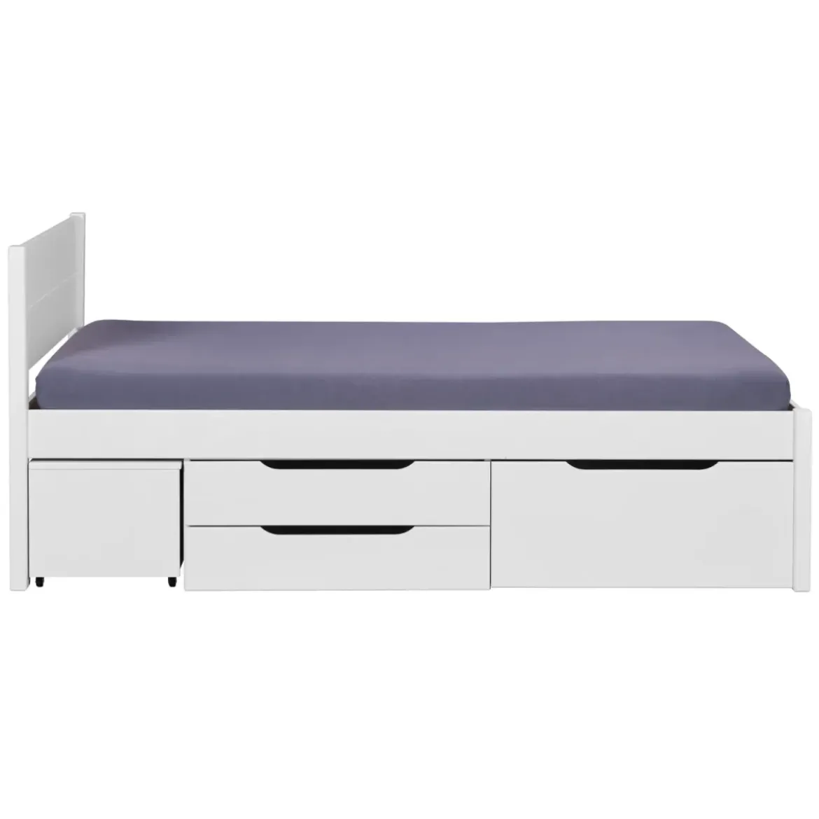 Letto Matrimoniale 160x200 cm Legno Bianco con Rete Cassetti Comodini