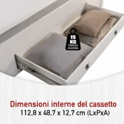 Letto Matrimoniale 180x200 cm Legno Bianco Grigio Cenere con Cassetto