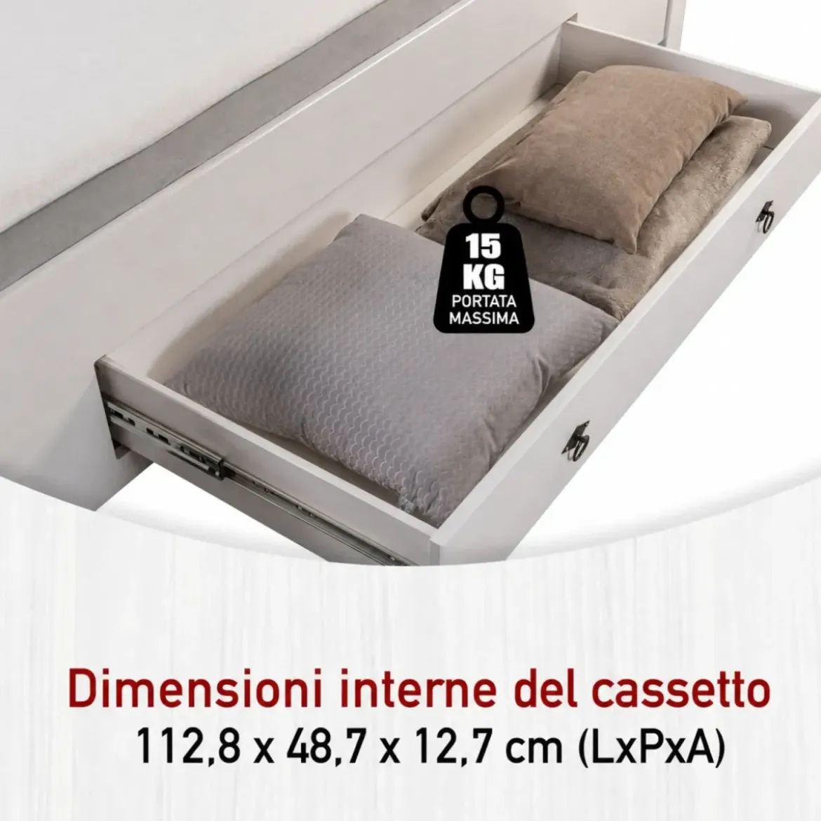 Letto Matrimoniale 180x200 cm Legno Bianco Grigio Cenere con Cassetto