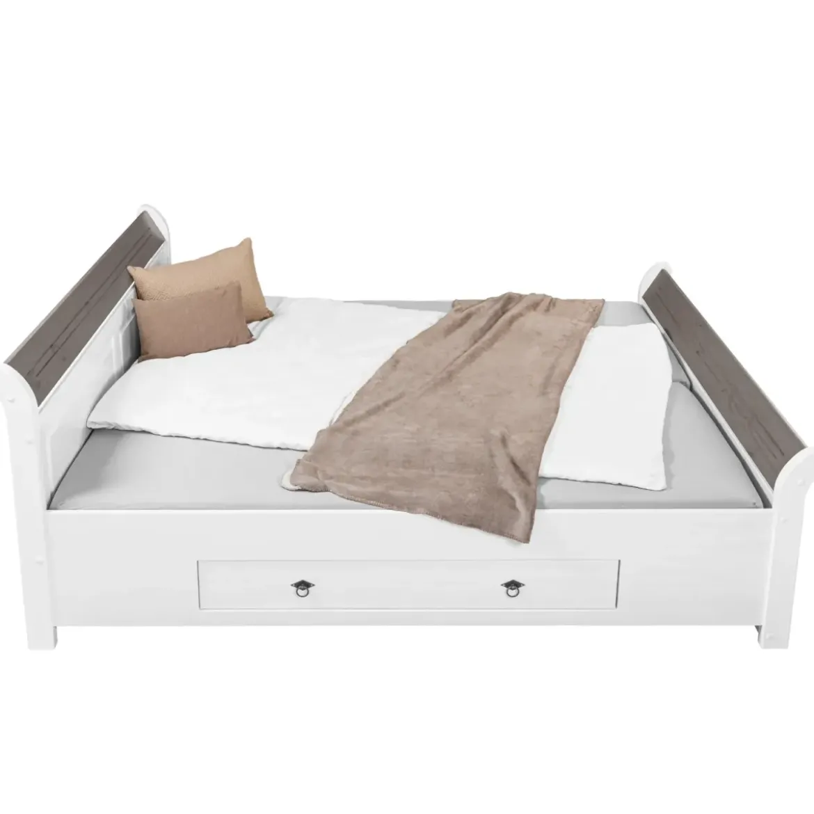 Letto Matrimoniale 180x200 cm Legno Bianco Grigio Cenere con Cassetto
