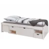 Letto Singolo Bianco 90x200 con Cassetti Comodino a Doghe in Legno
