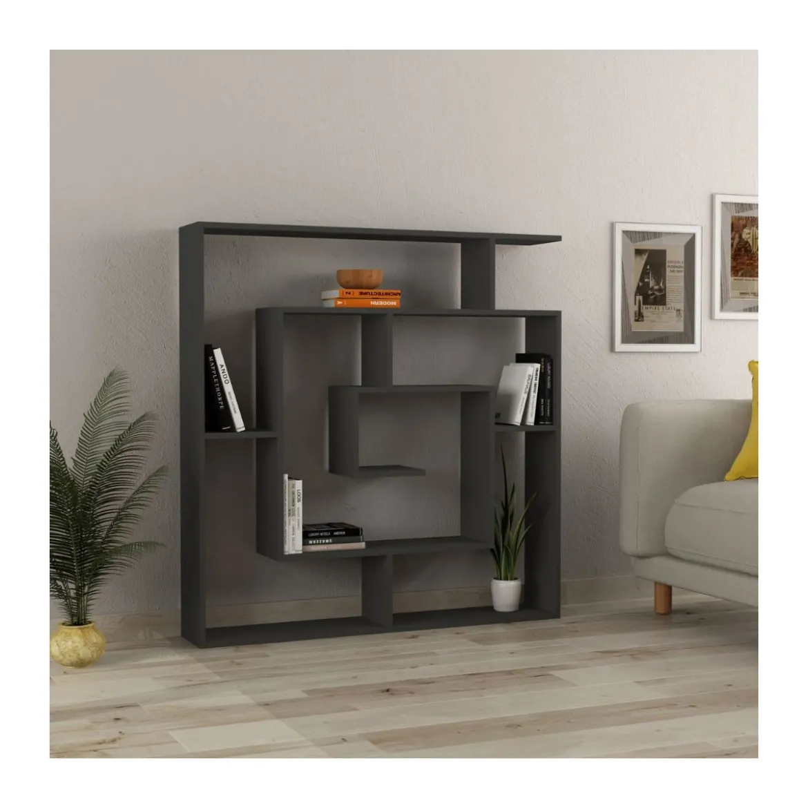 Libreria Antracite Labirinto Moderna Mobile in Legno 5 Ripiani