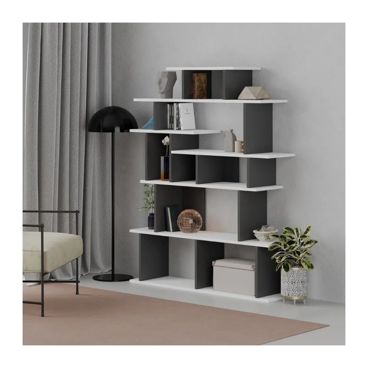 Libreria Design in Legno 120x29x149 cm Bianca e Antracite per Interni