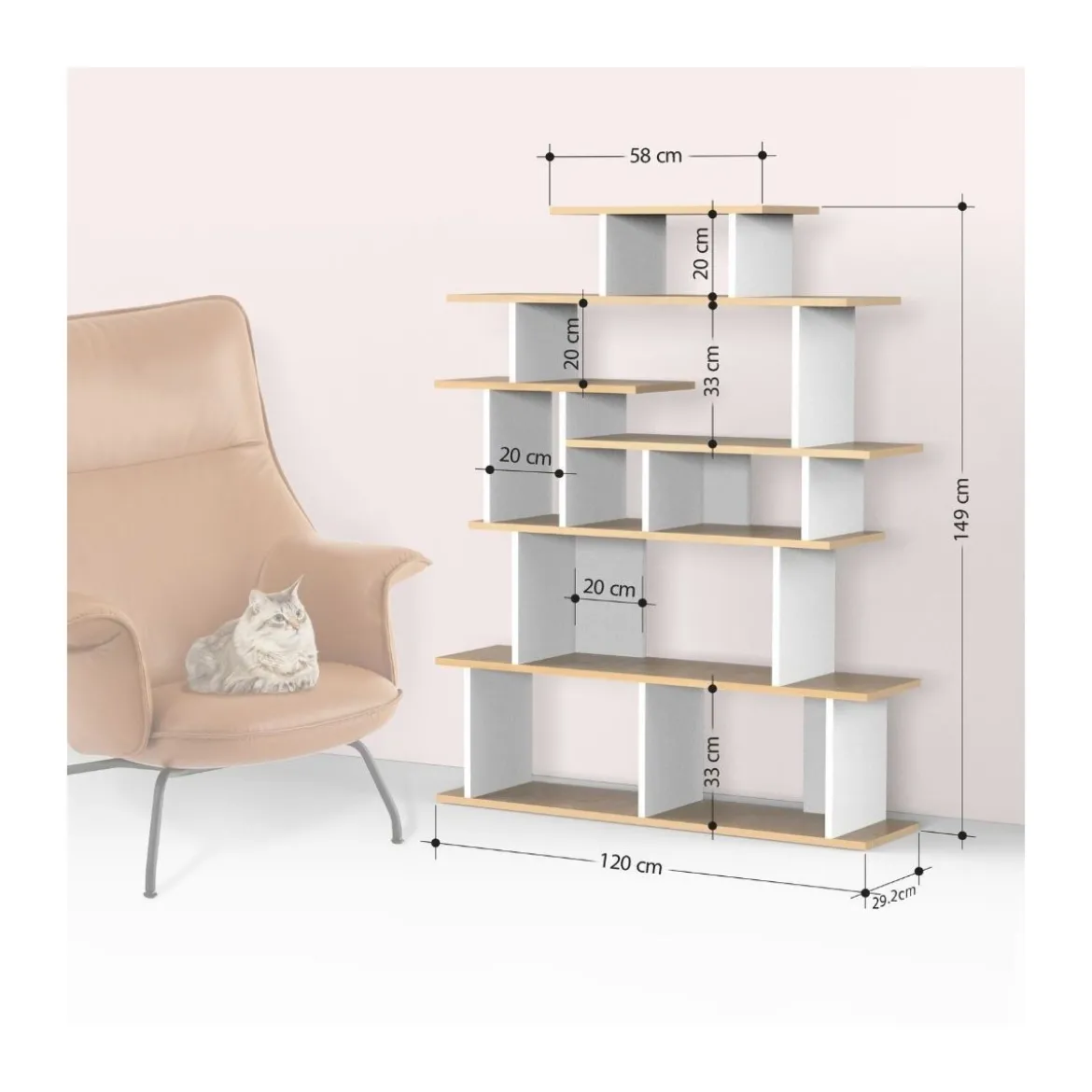 Libreria Design in Legno 120x29x149 cm Bianca e Antracite per Interni