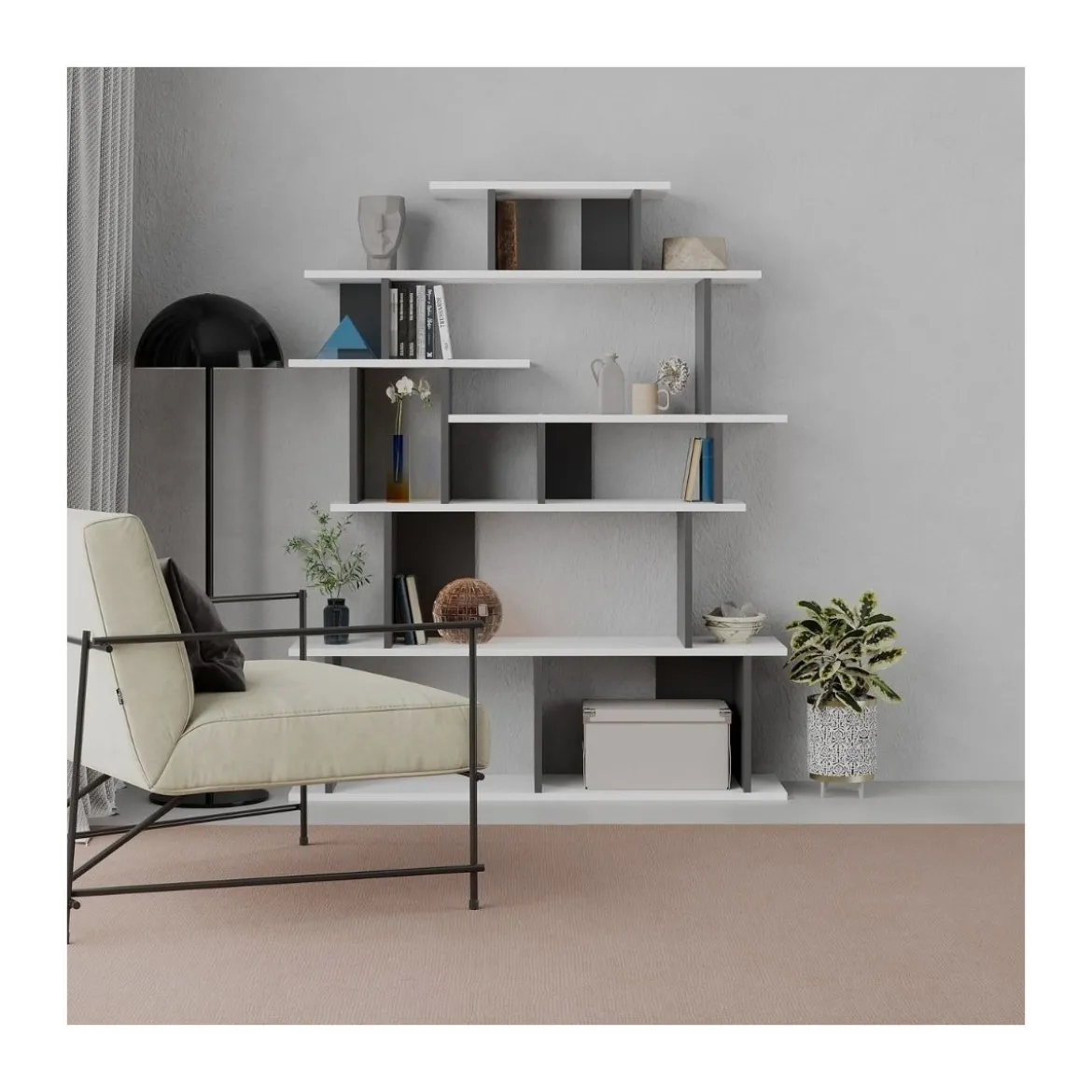 Libreria Design in Legno 120x29x149 cm Bianca e Antracite per Interni