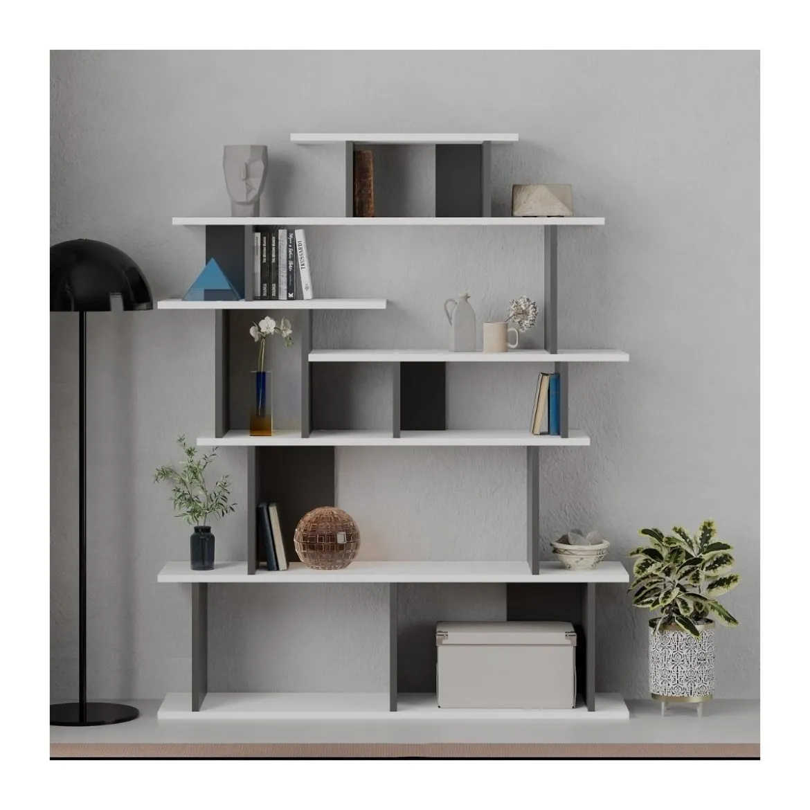 Libreria Design in Legno 120x29x149 cm Bianca e Antracite per Interni